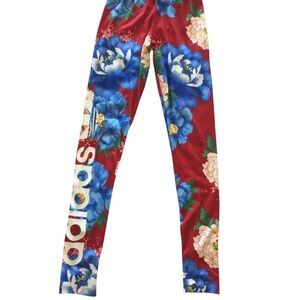 Adidas Floral Red Leggings with Side Logo
